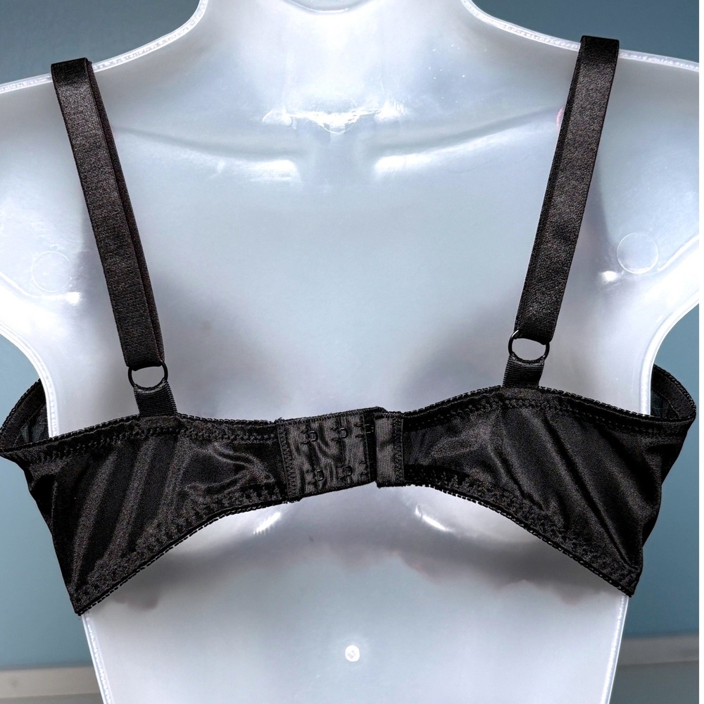 Vintage 36D Fredericks of Hollywood Bra Black Pink Floral Embroidered Underwire - Picture 4 of 6